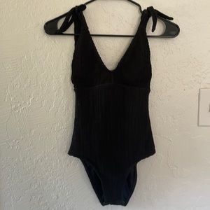 Seea black ribbed one piece bathing suit